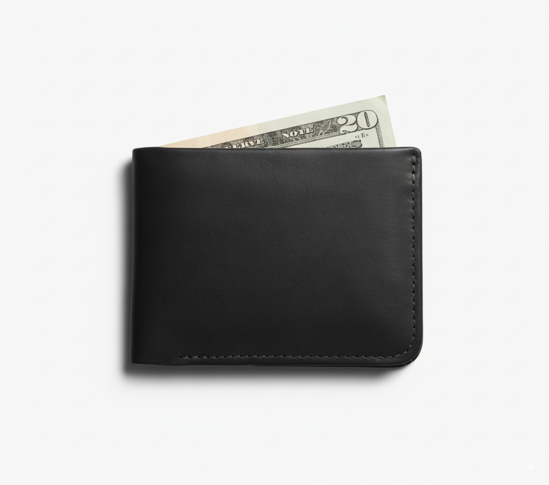 Billetera de cuero negro liso